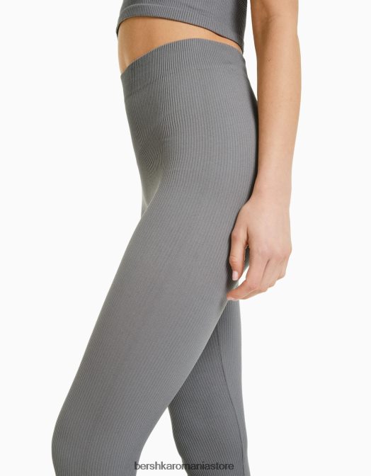 Bershka femei jambiere cu coaste fără cusături gri Z86D1451 îmbrăcăminte