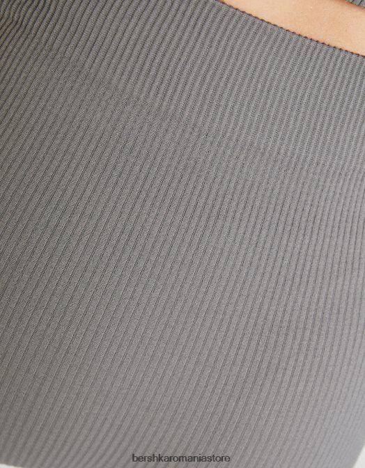 Bershka femei jambiere cu coaste fără cusături gri Z86D1451 îmbrăcăminte