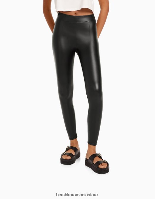 Bershka femei jambiere din imitatie de piele negru Z86D1442 îmbrăcăminte