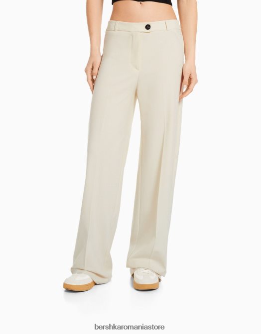 Bershka femei pantaloni croiți cu picioare largi, cu bucle pentru curea bej Z86D1454 îmbrăcăminte
