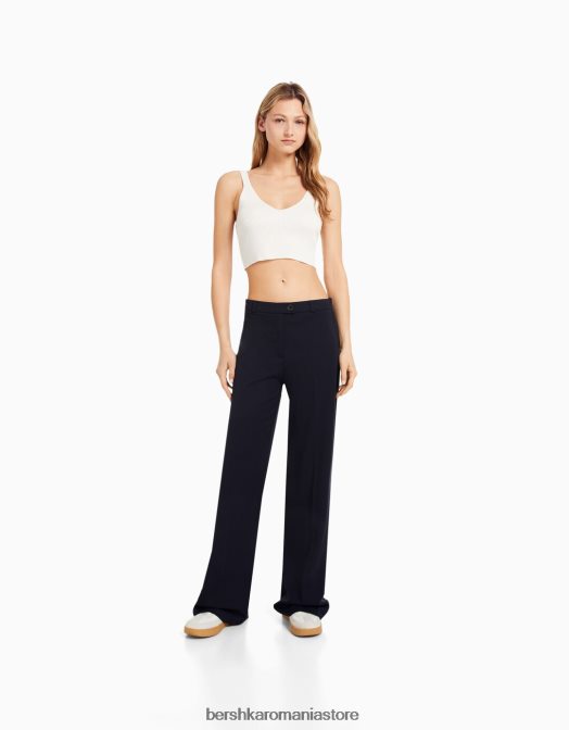 Bershka femei pantaloni croiți cu picioare largi, cu bucle pentru curea marina Z86D1441 îmbrăcăminte