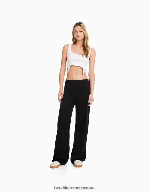 Bershka femei pantaloni croiți cu picioare largi, cu bucle pentru curea negru Z86D1443 îmbrăcăminte