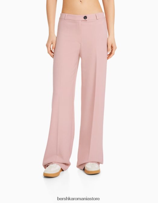 Bershka femei pantaloni croiți cu picioare largi, cu bucle pentru curea roz Z86D1449 îmbrăcăminte
