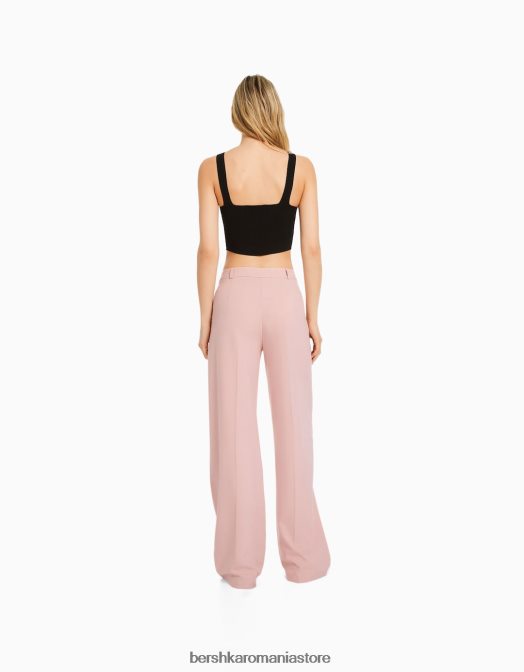 Bershka femei pantaloni croiți cu picioare largi, cu bucle pentru curea roz Z86D1449 îmbrăcăminte