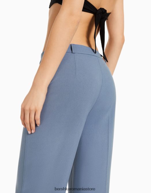 Bershka femei pantaloni croiți cu picioare largi, cu bucle pentru curea spălat albastru Z86D1448 îmbrăcăminte