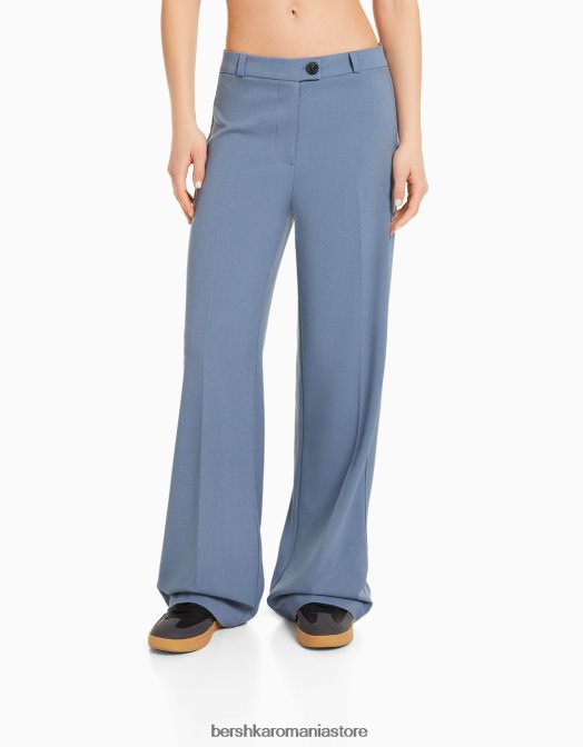 Bershka femei pantaloni croiți cu picioare largi, cu bucle pentru curea spălat albastru Z86D1448 îmbrăcăminte