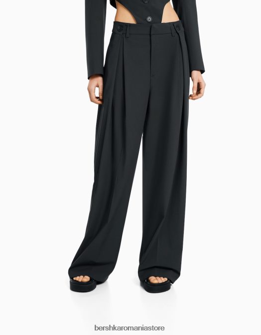 Bershka femei pantaloni croiți cu picioare largi gri inchis Z86D1473 îmbrăcăminte