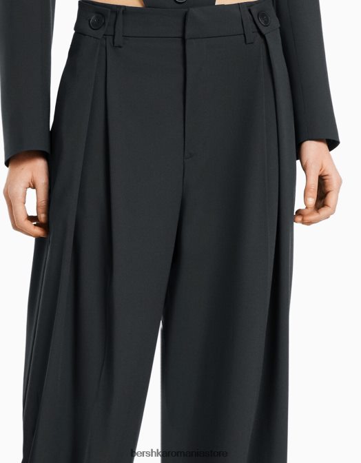 Bershka femei pantaloni croiți cu picioare largi gri inchis Z86D1473 îmbrăcăminte