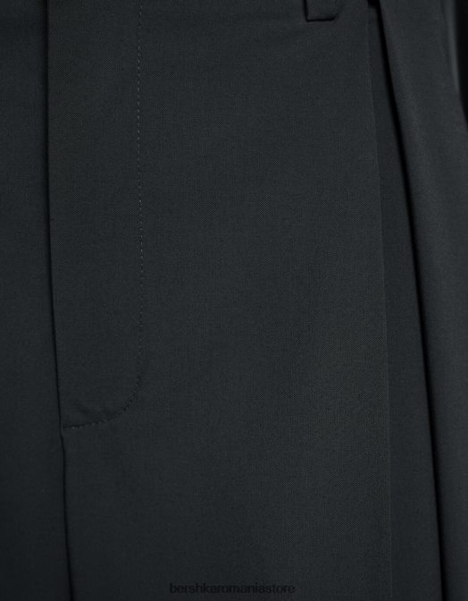 Bershka femei pantaloni croiți cu picioare largi gri inchis Z86D1473 îmbrăcăminte