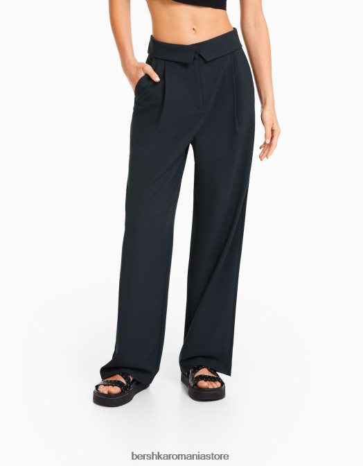 Bershka femei pantaloni croiți cu talie răsucită gri inchis Z86D1429 îmbrăcăminte