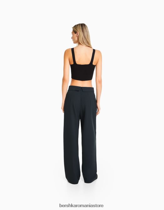 Bershka femei pantaloni croiți cu talie răsucită gri inchis Z86D1429 îmbrăcăminte