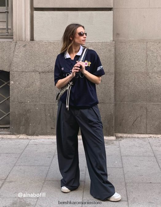 Bershka femei pantaloni croiți cu talie răsucită gri inchis Z86D1429 îmbrăcăminte