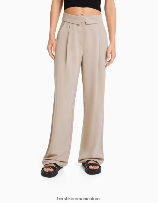 Bershka femei pantaloni croiți cu talie răsucită nisip Z86D1428 îmbrăcăminte