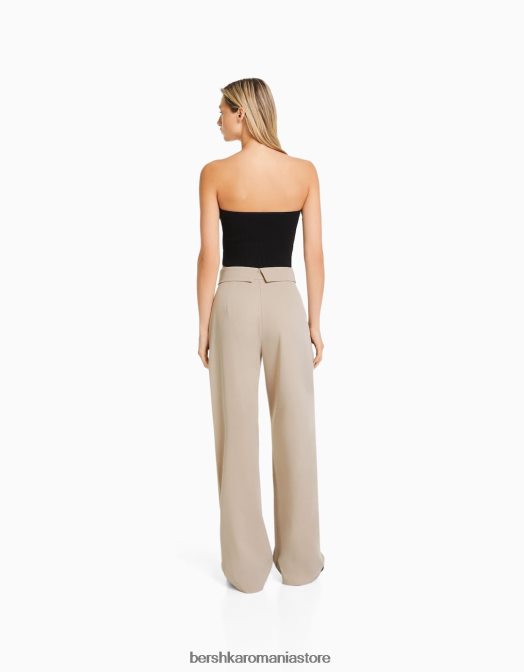 Bershka femei pantaloni croiți cu talie răsucită nisip Z86D1428 îmbrăcăminte