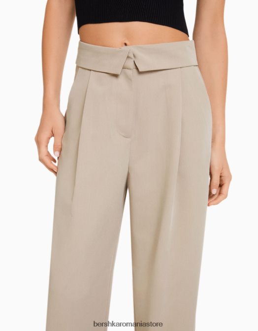 Bershka femei pantaloni croiți cu talie răsucită nisip Z86D1428 îmbrăcăminte