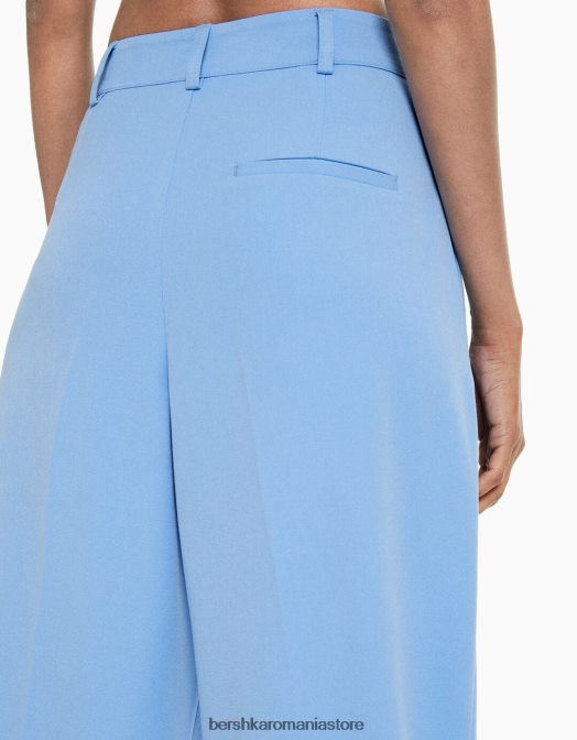 Bershka femei pantaloni croiți drept cu pliuri albastru deschis Z86D1420 îmbrăcăminte