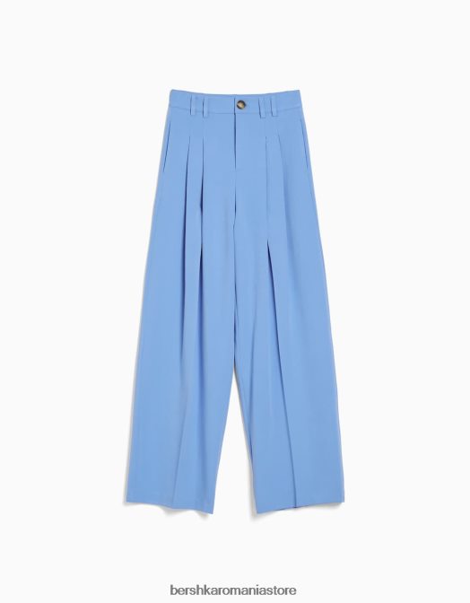 Bershka femei pantaloni croiți drept cu pliuri albastru deschis Z86D1420 îmbrăcăminte