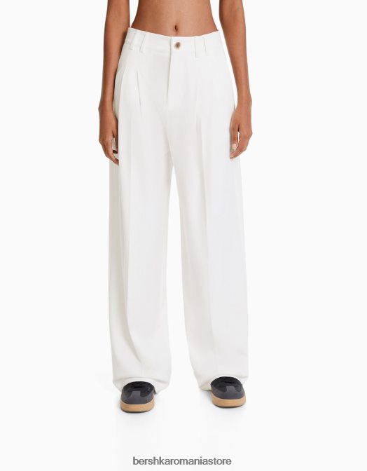 Bershka femei pantaloni croiți drept cu pliuri aproape alb Z86D1419 îmbrăcăminte