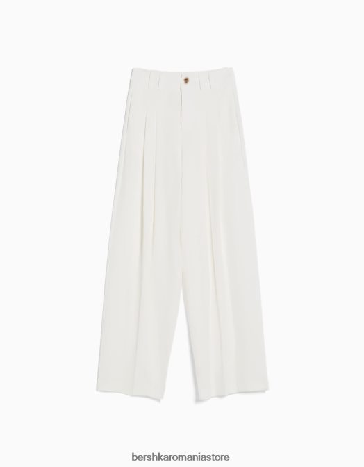 Bershka femei pantaloni croiți drept cu pliuri aproape alb Z86D1419 îmbrăcăminte