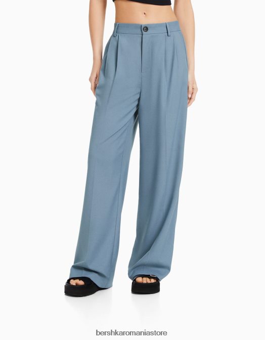 Bershka femei pantaloni croiți pentru tată albastru deschis Z86D1432 îmbrăcăminte