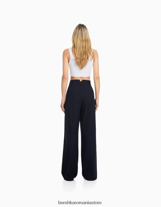 Bershka femei pantaloni croiți pentru tată albastru inchis Z86D1433 îmbrăcăminte