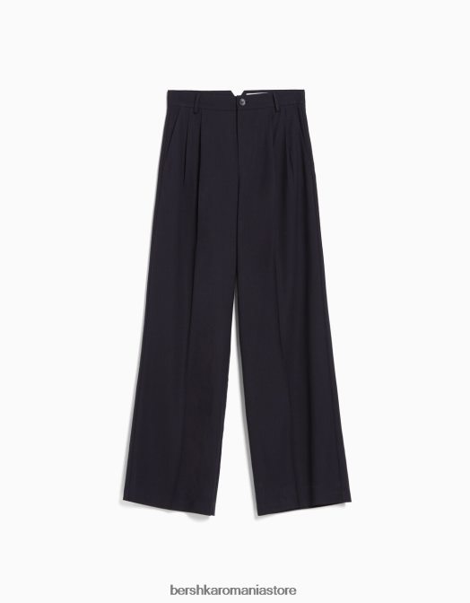 Bershka femei pantaloni croiți pentru tată albastru inchis Z86D1433 îmbrăcăminte