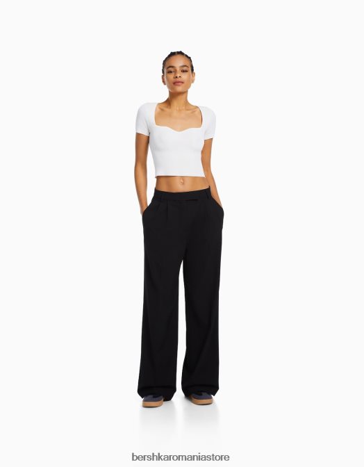 Bershka femei pantaloni croiți pentru tată cu picioare largi negru Z86D1423 îmbrăcăminte