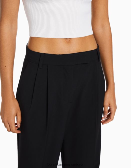 Bershka femei pantaloni croiți pentru tată cu picioare largi negru Z86D1423 îmbrăcăminte