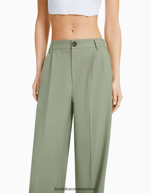 Bershka femei pantaloni croiți pentru tată kaki Z86D1431 îmbrăcăminte