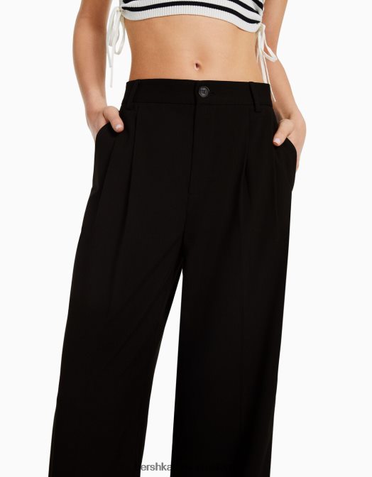 Bershka femei pantaloni croiți pentru tată negru Z86D1475 îmbrăcăminte