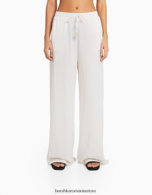 Bershka femei pantaloni cu picior lat în relief alb Z86D1403 îmbrăcăminte