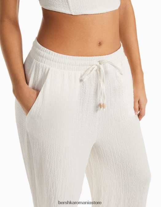 Bershka femei pantaloni cu picior lat în relief alb Z86D1403 îmbrăcăminte