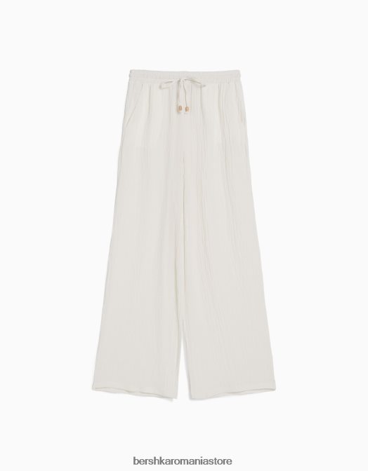 Bershka femei pantaloni cu picior lat în relief alb Z86D1403 îmbrăcăminte