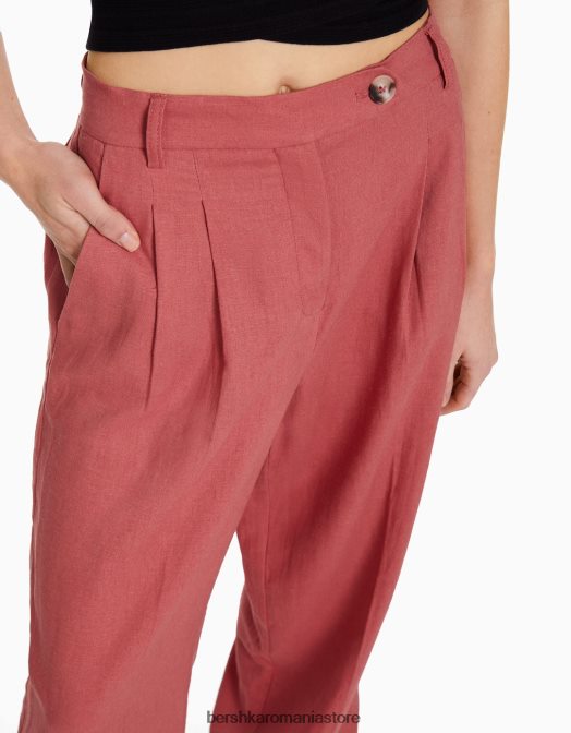 Bershka femei pantaloni de bază din in, cu picioare largi, cu bandă elastică în talie coral Z86D1437 îmbrăcăminte