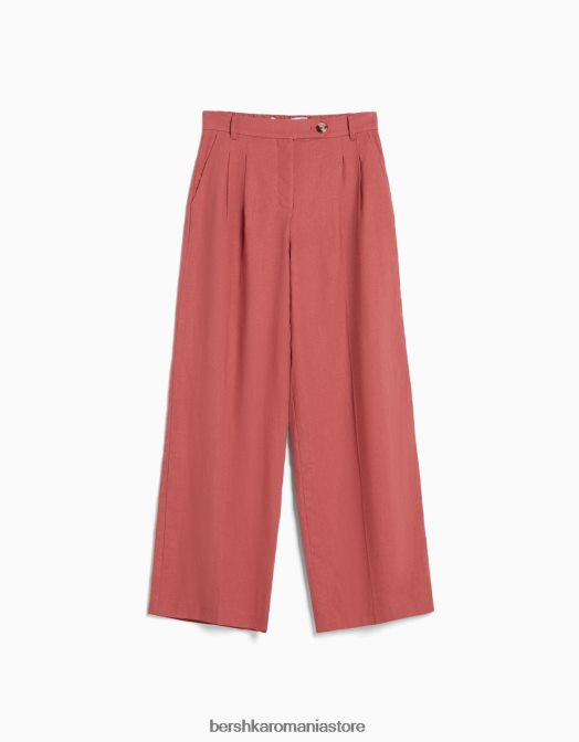 Bershka femei pantaloni de bază din in, cu picioare largi, cu bandă elastică în talie coral Z86D1437 îmbrăcăminte