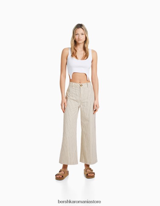 Bershka femei pantaloni de bumbac cremă Z86D1476 îmbrăcăminte