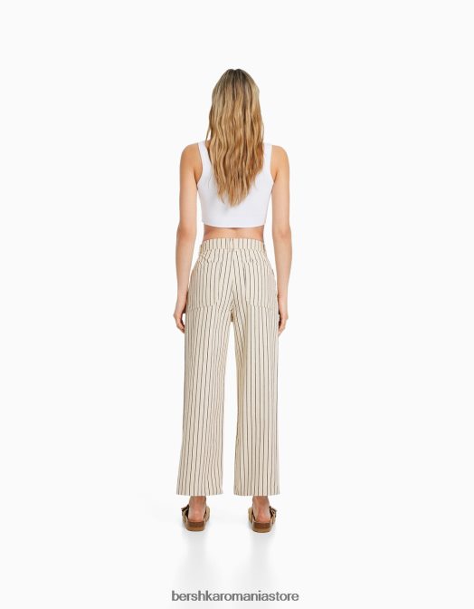 Bershka femei pantaloni de bumbac cremă Z86D1476 îmbrăcăminte