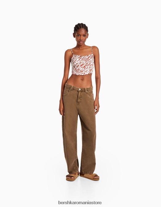 Bershka femei pantaloni de dulgher cu baloane cămilă Z86D1889 îmbrăcăminte