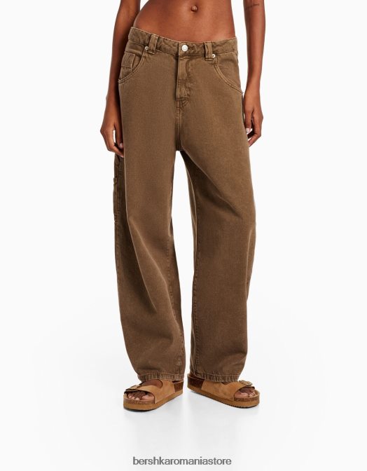 Bershka femei pantaloni de dulgher cu baloane cămilă Z86D1889 îmbrăcăminte