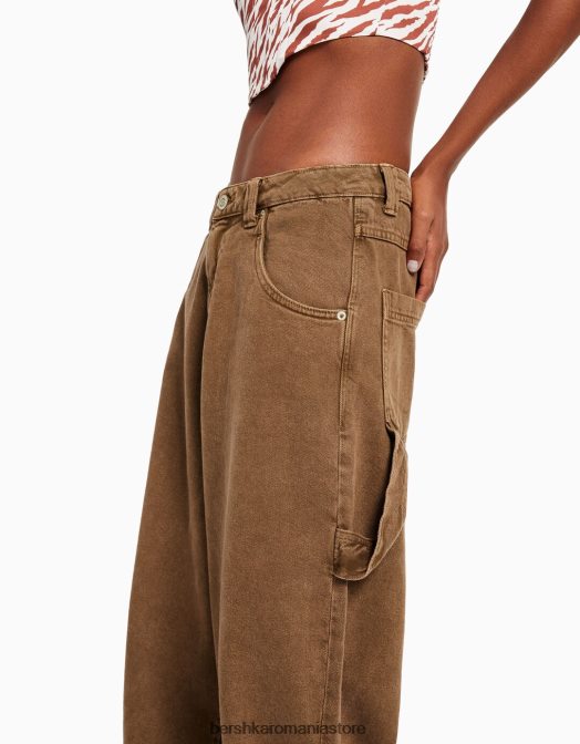 Bershka femei pantaloni de dulgher cu baloane cămilă Z86D1889 îmbrăcăminte