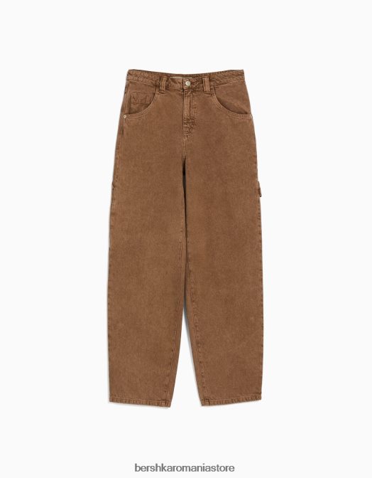 Bershka femei pantaloni de dulgher cu baloane cămilă Z86D1889 îmbrăcăminte