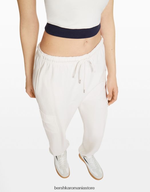 Bershka femei pantaloni de trening cu buzunare alb Z86D1482 îmbrăcăminte