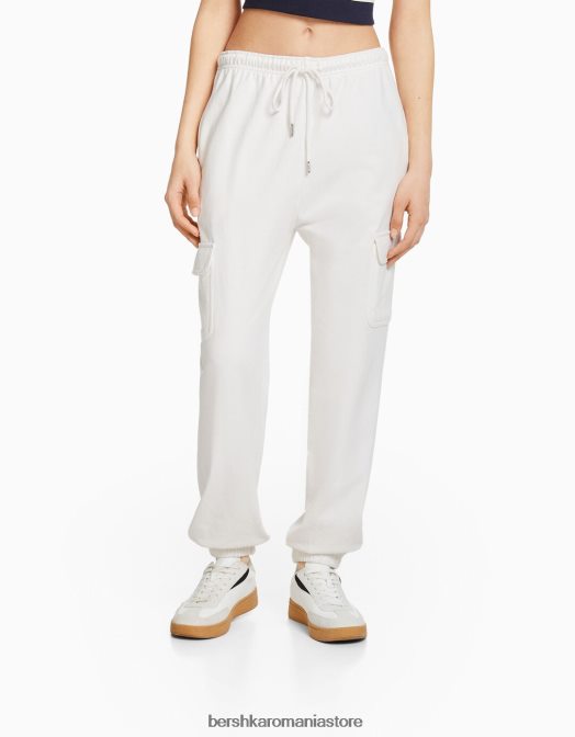Bershka femei pantaloni de trening cu buzunare alb Z86D1482 îmbrăcăminte