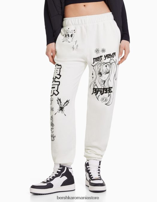 Bershka femei pantaloni de trening imprimati alb Z86D1479 îmbrăcăminte