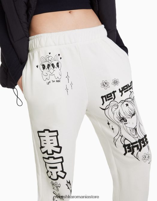 Bershka femei pantaloni de trening imprimati alb Z86D1479 îmbrăcăminte