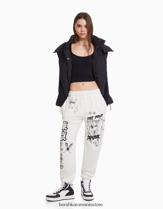 Bershka femei pantaloni de trening imprimati alb Z86D1479 îmbrăcăminte