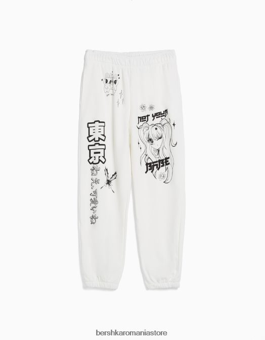Bershka femei pantaloni de trening imprimati alb Z86D1479 îmbrăcăminte