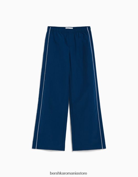 Bershka femei pantaloni din nailon cu pastile laterale albastru Z86D1474 îmbrăcăminte
