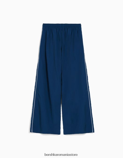 Bershka femei pantaloni din nailon cu pastile laterale albastru Z86D1474 îmbrăcăminte