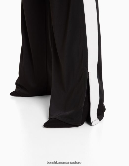 Bershka femei pantaloni drepti cu bandă laterală negru Z86D1434 îmbrăcăminte